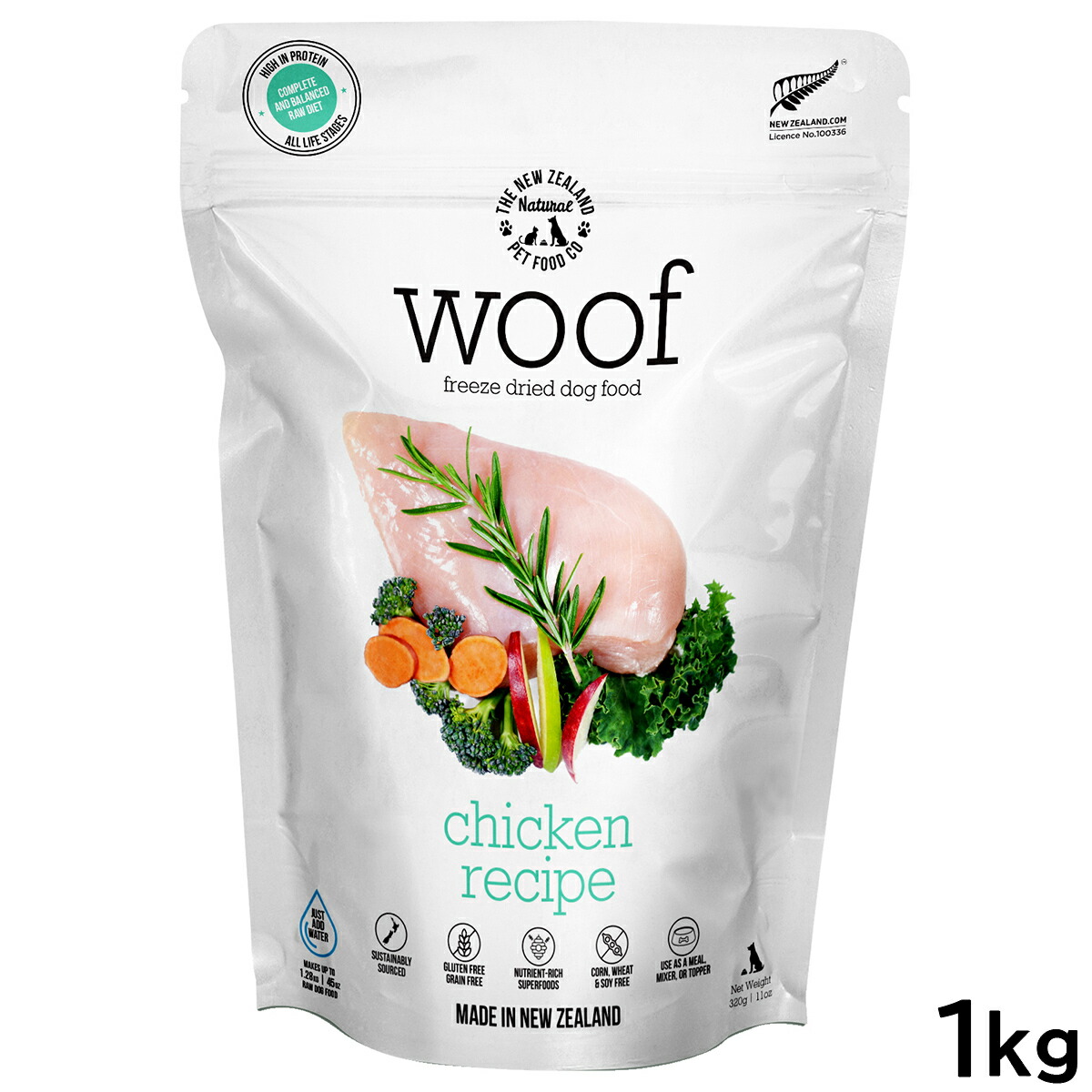 【最大2000円OFFクーポン！＆店内ポイント最大50倍！マラソン限定！】WOOF（ワフ） フリーズドライ ドッグフード チキン 1kg【送料無料】 犬 ごはん 無添加