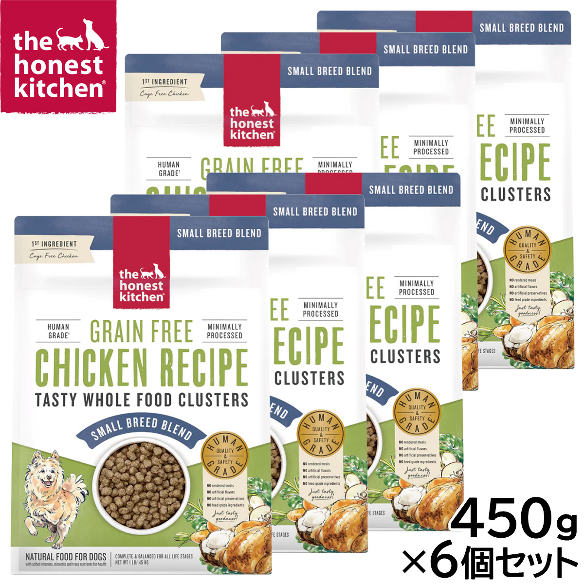 【店内ポイント最大52倍！本日限定！】オネストキッチン HONEST KITCHEN ドッグフード クランチ グレインフリー チキン 450g&times;6個セット｜ドッグニール