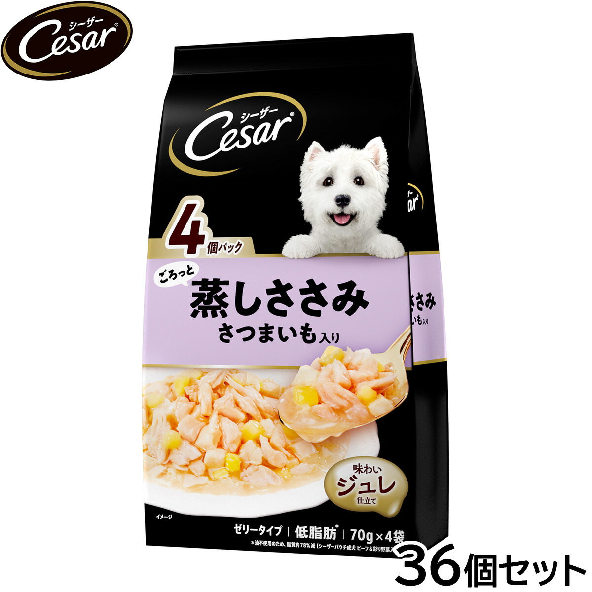 【店内ポイント最大44倍！本日限定！】シーザー ドッグフード パウチ 成犬用 ごろっと蒸しささみ さつまいも入り 70g×4袋×36個セット【送料無料】 缶詰 12,136円