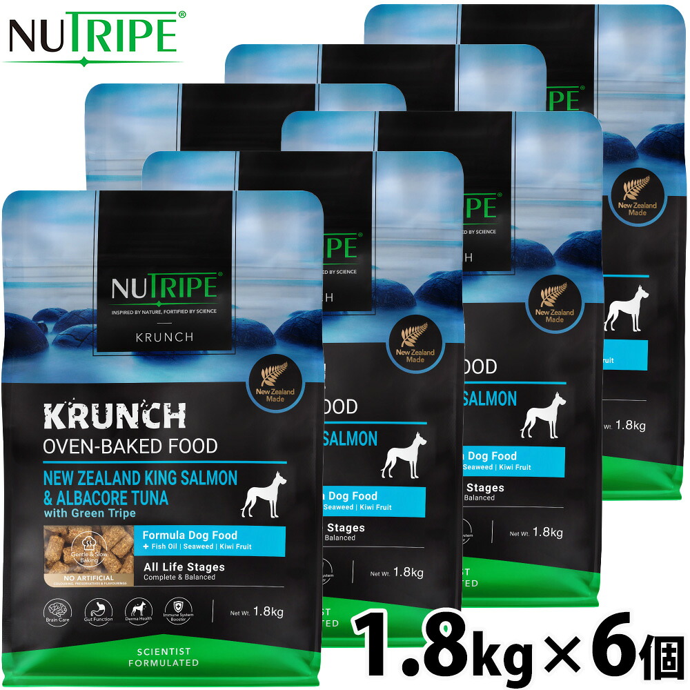 【店内ポイント最大52倍!本日限定!】ニュートライプ NUTRIPE ドッグフード クランチ オーブンベークド キングサーモン&ツナwithグリーントライプ 1.8kg×6個 無添加 グレインフリー グルテンフリー 穀物不使用|ドッグニール
