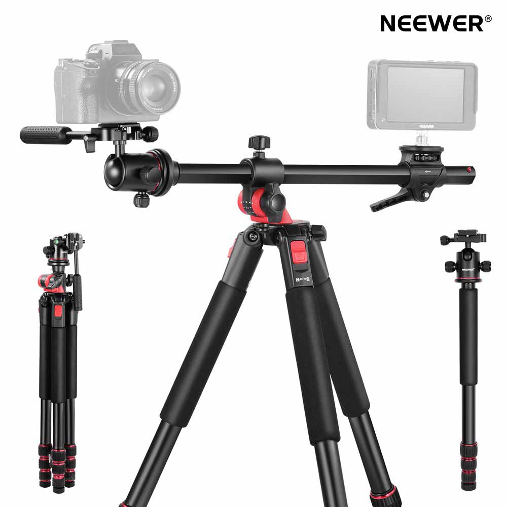 NEEWER 187cmカメラ三脚 水平三脚 マルチアングルセンターコラム ボールヘッド 中央軸プラットフォーム 一脚可変 高耐久アルミ製 360°パン 180°チルト 俯瞰撮影/マクロ撮影用 最大負荷10kg TP27