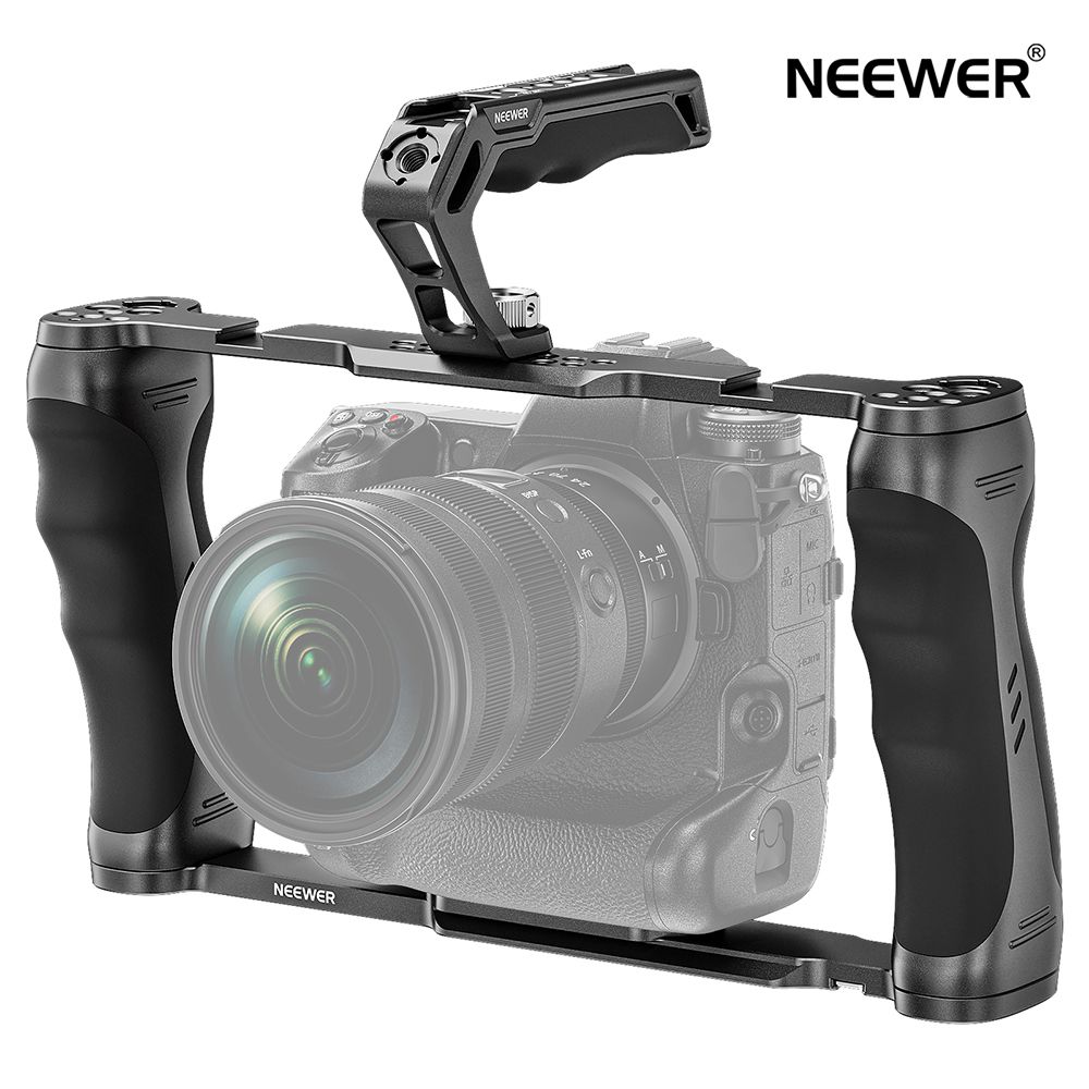 【★1位勝ちとる！】NEEWER 汎用型写真機伏せ籠ととっ始め手持ち部分書き割り 3/8inARRI 位置選定いの一番付き添い人 ビデオリグカメラスタビライザー Arca手合い軍事基地 デュアルハンドグリップ SmallRigに相応う CA016T