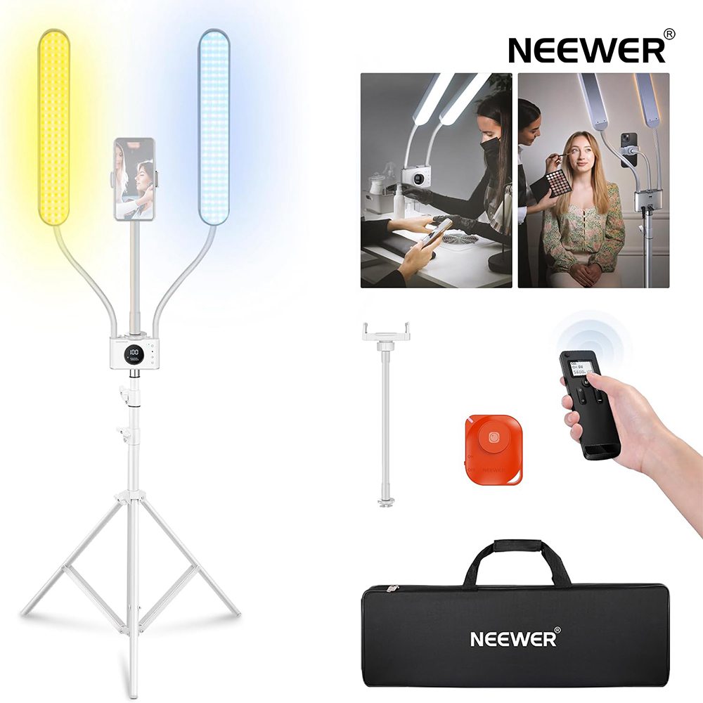 【P10倍UP中!】NEEWER 美容ともし火ともし火 自撮りともし火 照明ランプともし火 美容 スマホホルダーとトラベルバッグキット 2.4G/パソコン/MAC取り締まる ともし火頂点2つ 個別取り締まるを受け支える CRI98+ バイ色合い 無座標軸調光 タトゥーライト 混雑時照明ランプ BH40B スマートフォン・携帯電話アクセサリー-三脚・一脚-スマートフォン・タブレット