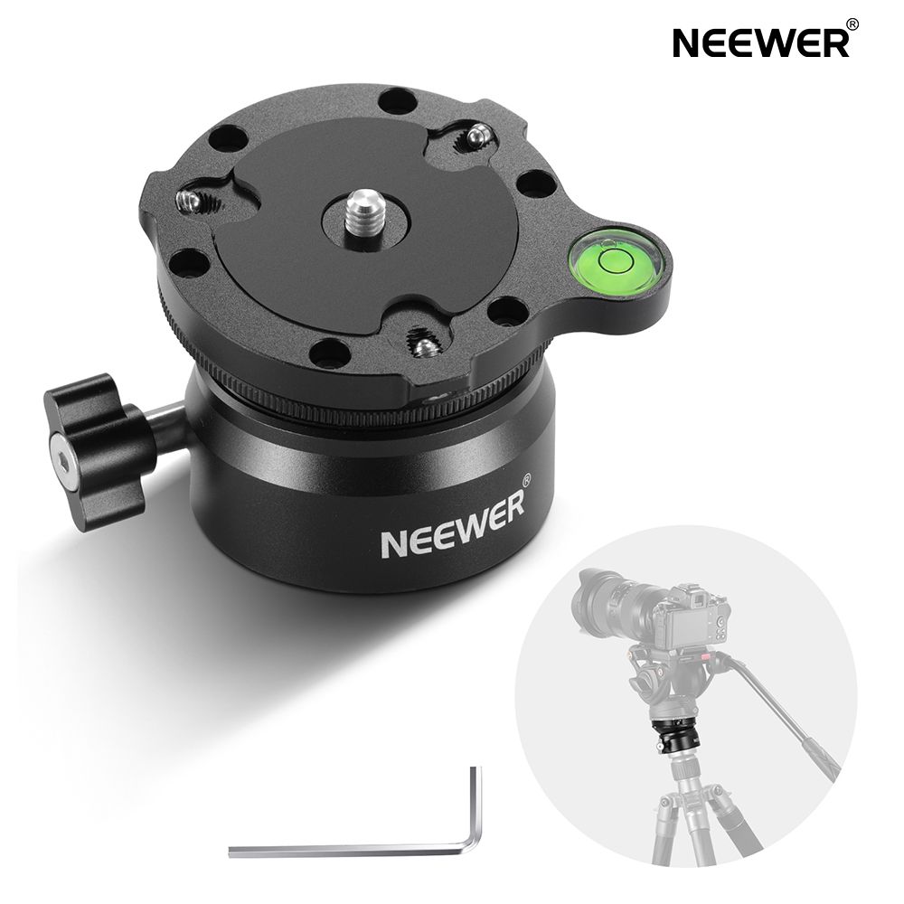 【P5倍UP中!】NEEWER 三脚レベリングベース (直径60mm) カメラ水準器 アルミ製 調整可能な三脚ヘッドプレート 15°/+15°チルト/気泡水準器/1/4\