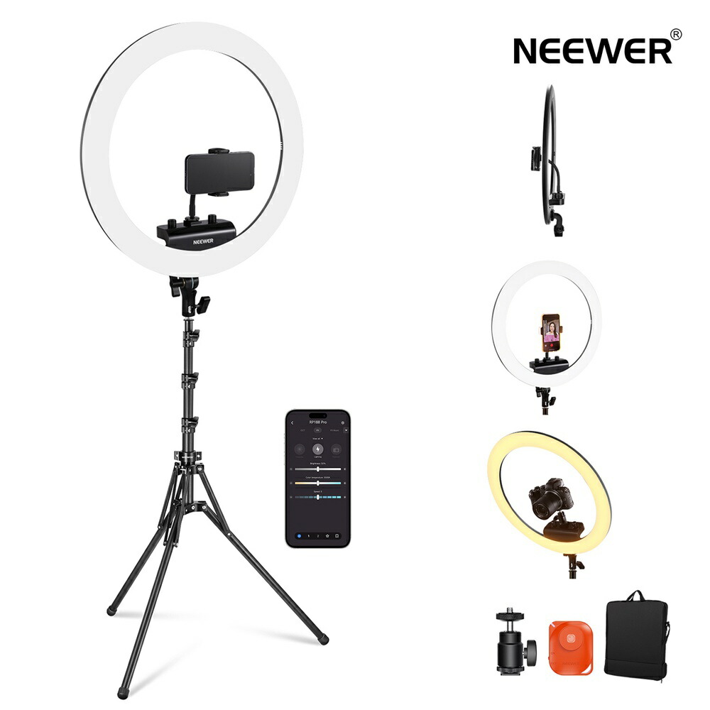 楽天市場】NEEWER 最新版-超薄型18インチリングライト アプリ制御可