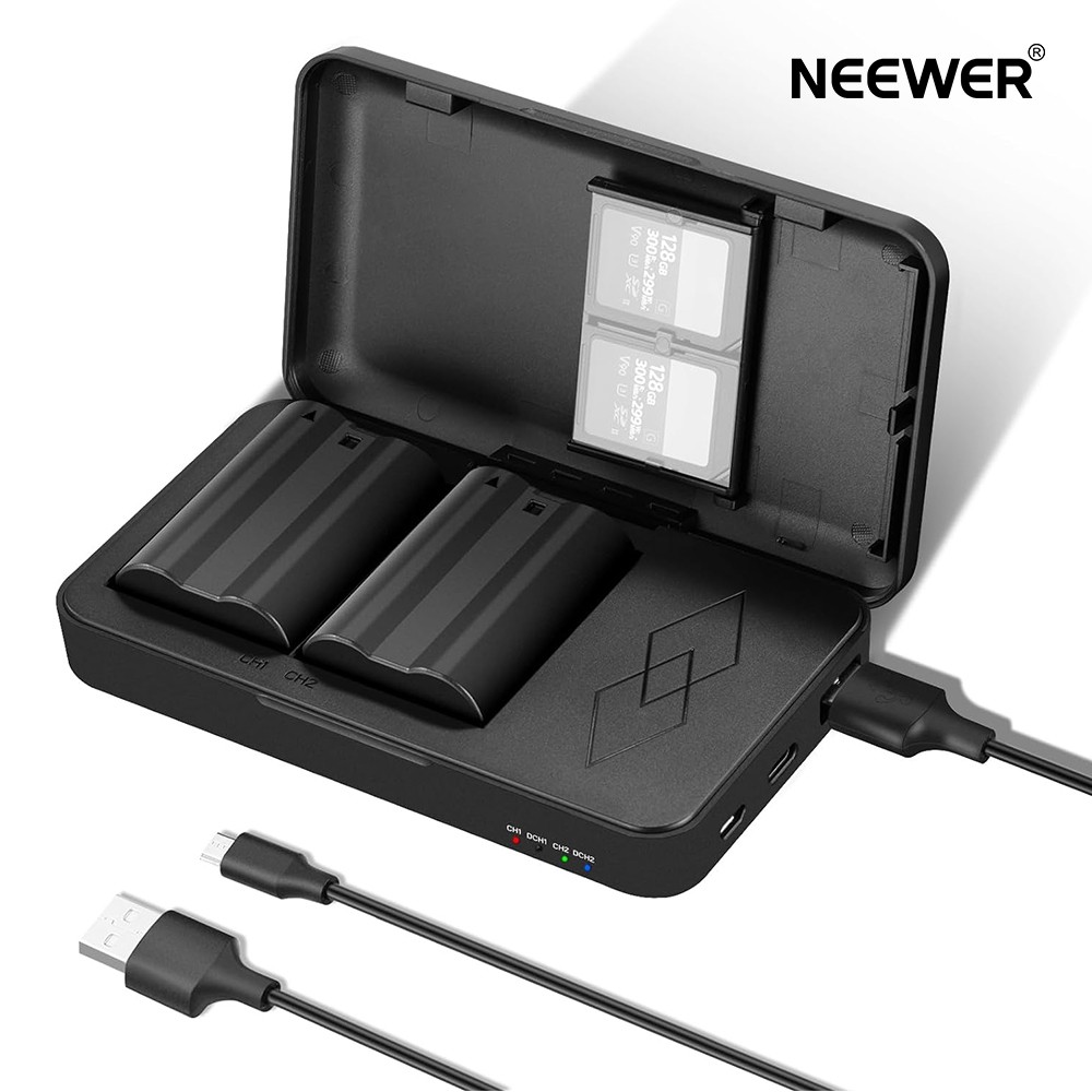 NEEWER EN-EL15c取り替えっこ用乾電池と申し受ける器書き割り、2400mAh乾電池2個容器に並べるとデュアル通信路申し受ける器、Nikon Z8 Z7 Z6 Z5 D850 D810 D780 D750 D610 D500 D7500 D7200 D7100 D7000 1 V1に相応う