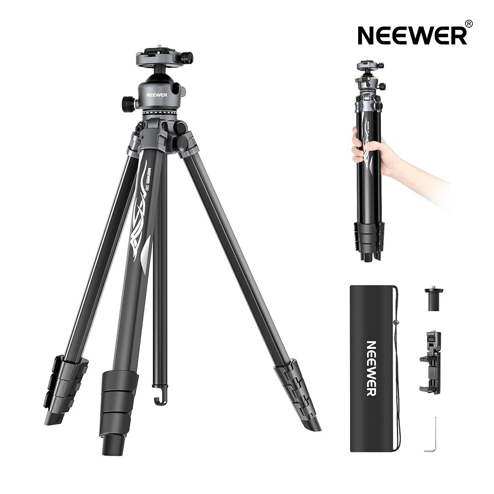 NEEWER LITETRIP LT07 周遊三脚 156糎 軽銀製 軽さ 食麺麭/チルトロープロファイルボールヘッド Arca型QR一皿 映像媒体/一眼二眼レフ写真機三脚 Peak Design Capture V3用 デュアル真っただ中軸 2インチ1スマホクランプハンドグリップ 最大限度掛け目10kg