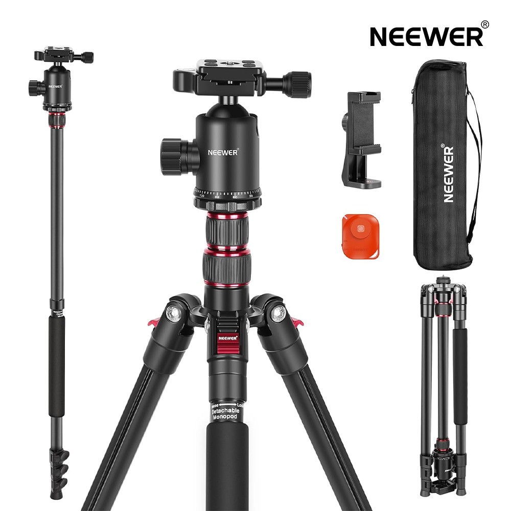 NEEWER 写真機三脚一脚 197珊 DSLR写真機用 遠隔操作/スマホホルダー/360°どんぶり鉢頭顱/2軸真っただ中極点/Arca型QR一皿/御徒面子付き添い人 パウダーコンパクト 軽銀アロイ製 軽さ 競技大会 山登り 周遊 映画化用三脚 キャリーバッグ 最大限度掛け目15.4kg TP77