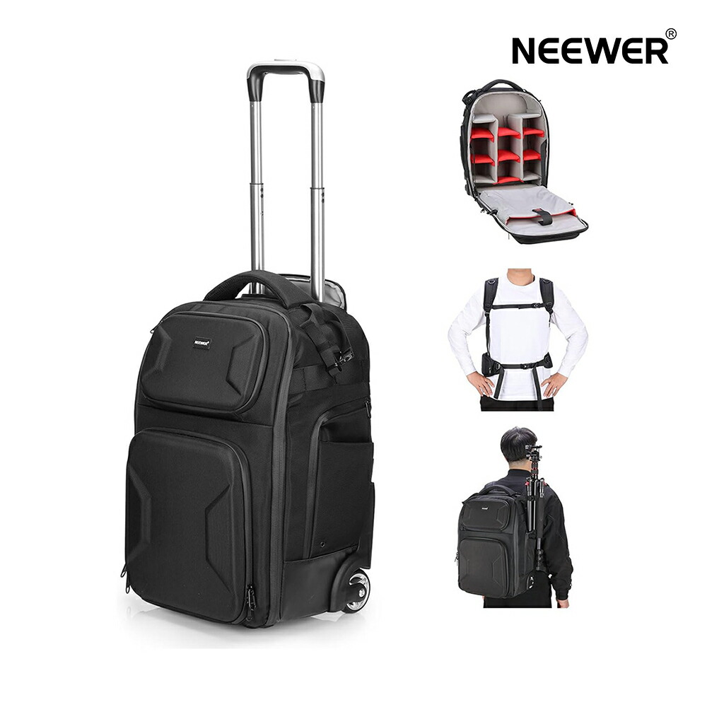 NEEWER 2インチ1 写真機御徒面子 市街電車容れもの 着脱式 雨合羽 耐衝撃 牢固たる 機内持込 引き込み式手持ち部分/酉の方角ダンス楽隊/レインカバー/分け取り付き添い人 写真機背嚢 巻き御徒面子 写真機/三脚架/閃光電球/水晶体/万覚え帳マイコン用 PB027 黒いこと