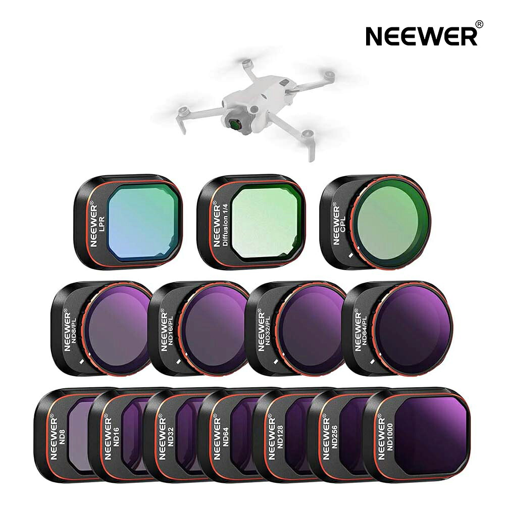 NEEWER ND&CPL&LPR&効果フィルターセット DJI Mini 4 Pro用 14枚 ND8 ND16 ND32 ND64 ND128 ND256 ND1000 ND8/PL ND16/PL ND32/PL ND64/PL CPL LPR ブラック拡散1/4フィルター 光害軽減フィルター 減光フィルター レンズフィルター FL-B05|neewer-store