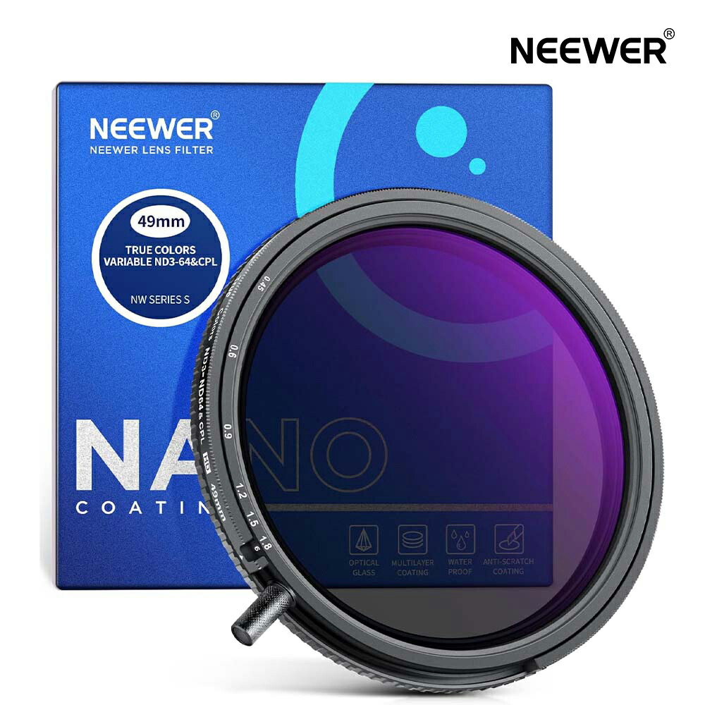 NEEWER トゥルーカラー変数ND3-ND64とCPL水漉し お手てノッブ付き添い人 2インチ1合わせる能力のあるな減光水漉し\u0026円偏光水漉し マルチ上塗り固定ディスク光学硝子/軽銀アロイひな形 雨合羽性 耐傷性 指紋押しとどめる 49粍/52粍/55粍/58粍/62粍/67粍/72粍/77粍
