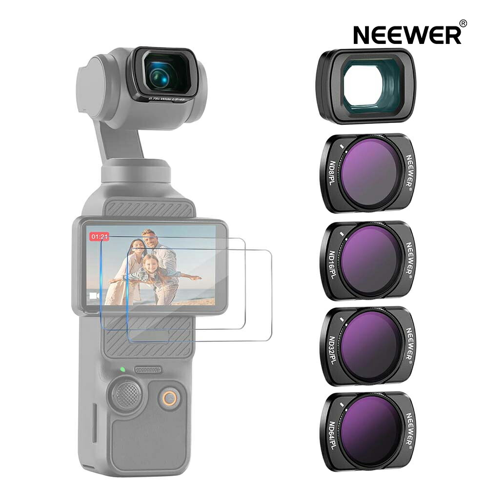 NEEWER ND/PLフィルターセット(4枚)&0.75X広角レンズ DJI Osmo Pocket 3に対応 Creator Combo ND8/PL ND16/PL ND32/PL ND64/PL スクリーンプロテクター付き 偏光フィルター 減光フィルター FL-B07