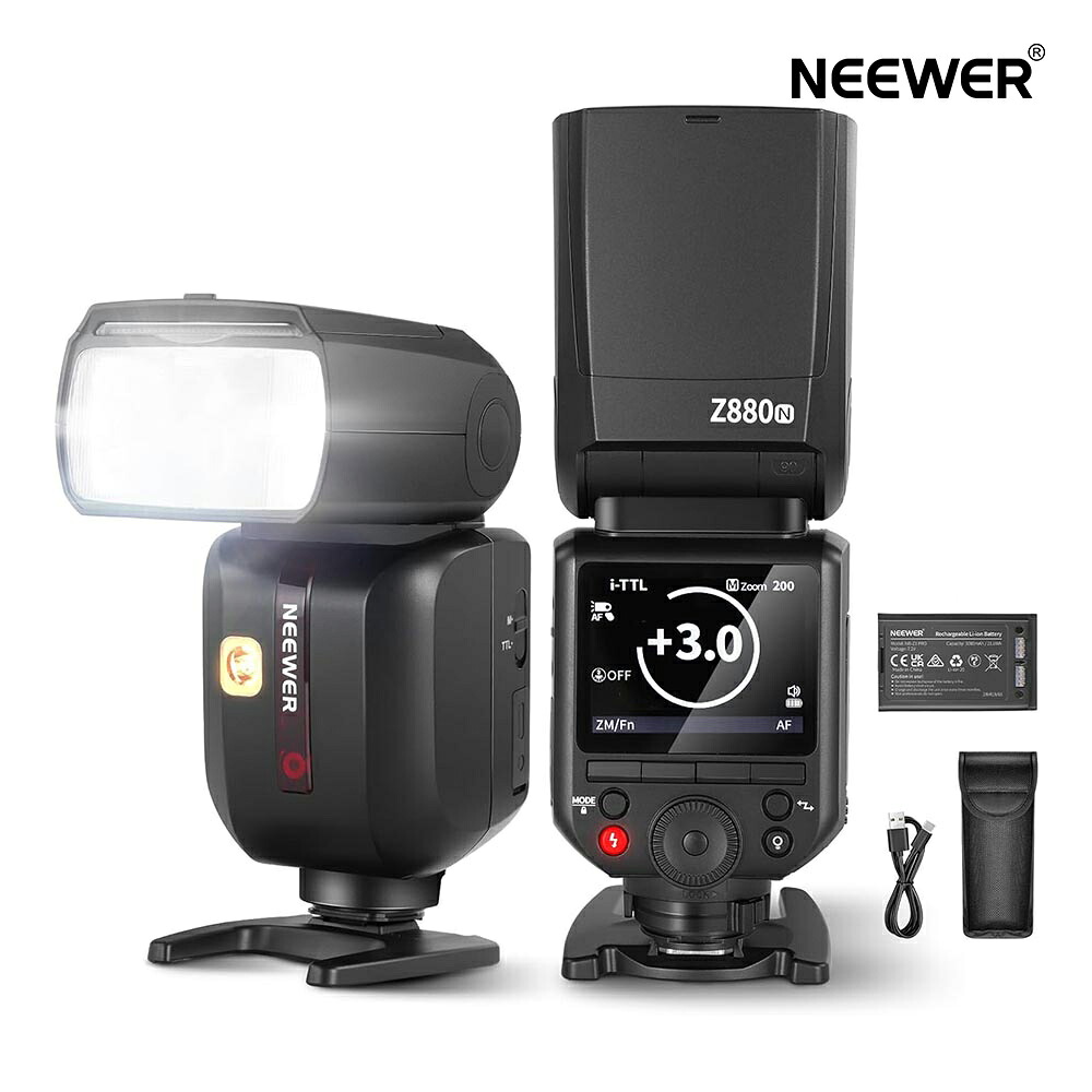 【P10倍+5%OFF券】NEEWER Z880-N 2.4G 76Ws i-TTL フラッシュストロボ スピードライト アップグレードUI 調整可能なモデリングライト TTL/M 快速スイッチ TCMキー 1/8000s HSS 7.2V/3000mAhバッテリー Z9 Z8 Zfc Z50 Z30など対応