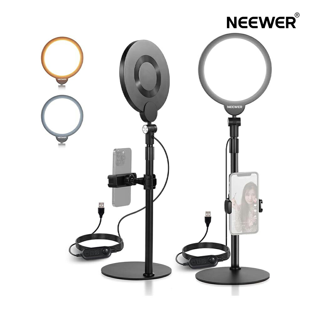 NEEWER BASICS 2本 7in卓上輪っか点火装置 10W LED映像媒体点火装置 照明ランプ/スマホホルダー付き添い人 事務机点火装置 卓上点火装置 盛りだくさん映写幕 ダイアログボックス点火装置 女役者点火装置 調光能力のある iPhone/電子計算機/一回りとっ始め/Vlog/生放送/映像媒体話し合い用 R06