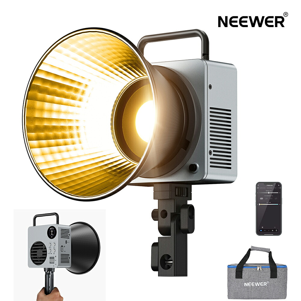 NEEWER HB80B 80W COB LEDビデオライト 72Whバッテリー/100W PDアダプター APP/2.4G制御 ポータブル バイカラー 連続照明撮影ライト スタジオライト 定常光ライト 手持ちスポットライト 26500lx/1m 2700-6500K調光可能 CRI95+ 13シーン Bowensマウント|neewer-store