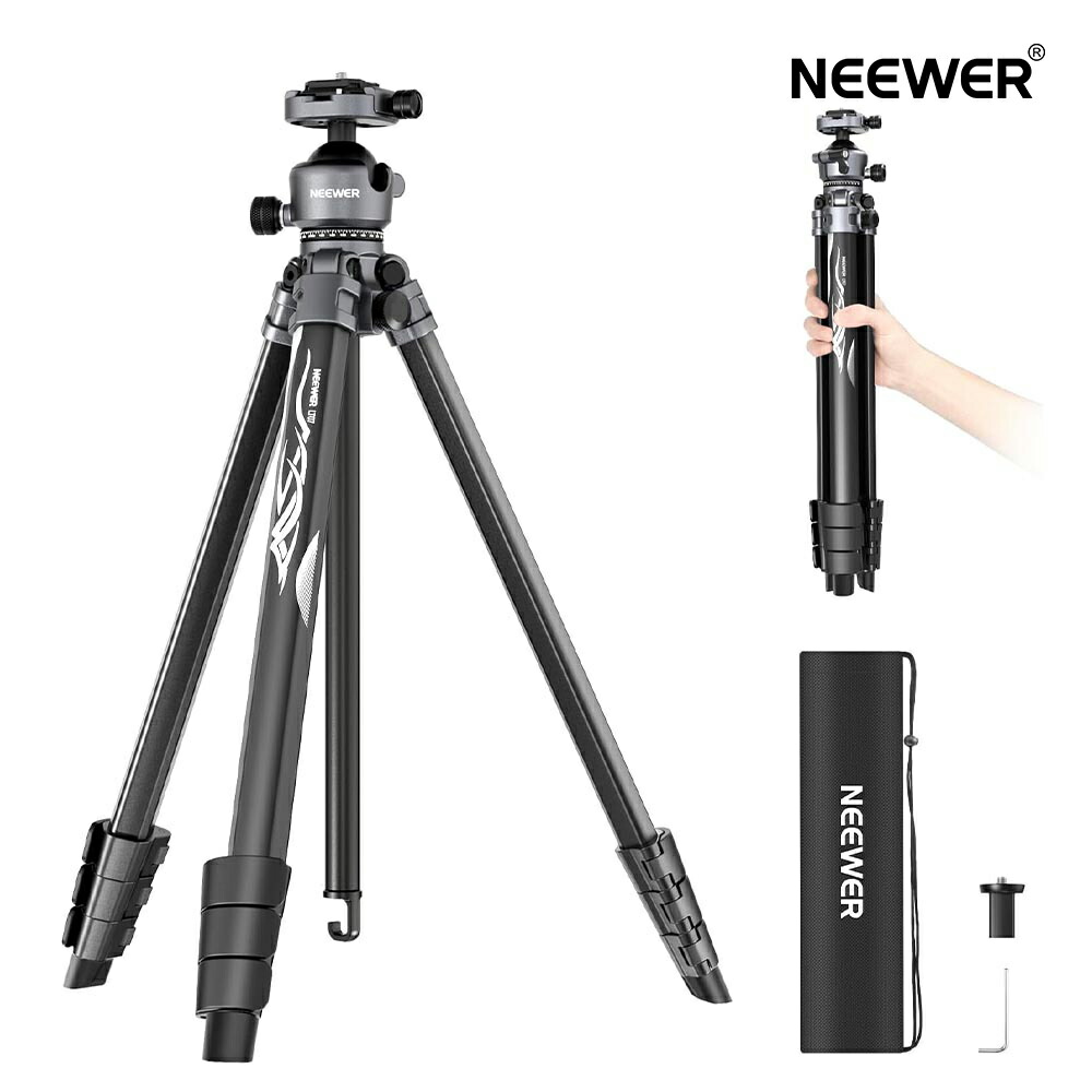 【P5倍+5%OFF券】NEEWER LITETRIP 155cm カメラ三脚 アルミ製 トラベル三脚 軽量 ポータブル パンチルト ロープロファイルボールヘッド/Arca型QRプレート付き ビデオ三脚 折りたたみ 一眼レフ三脚 Peak Design V3に対応 デュアルセンターポール 耐荷重10kg LT07
