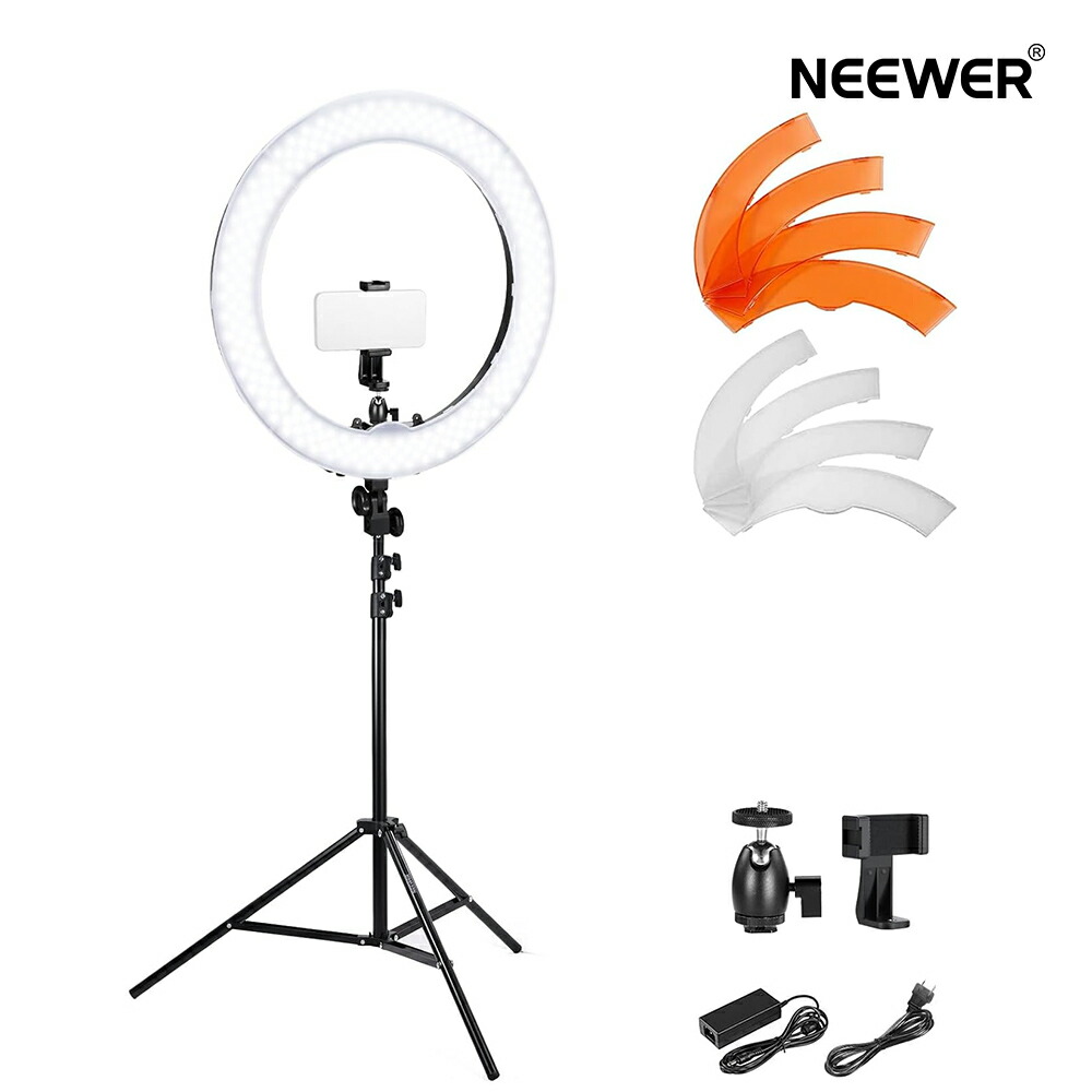 NEEWER リングライト 18インチ 58W 高出力 5600K 調光可能 高演色 CRI95 LEDビデオライトセット ライトスタンドとスマホホルダー付属 スマホ/カメラ取付可能 女優ライト 美肌照明/ライブ配信/自撮り/メイク/ポートレート/商品/YouTube/TikTok動画撮影用 RL-18｜neewer-store