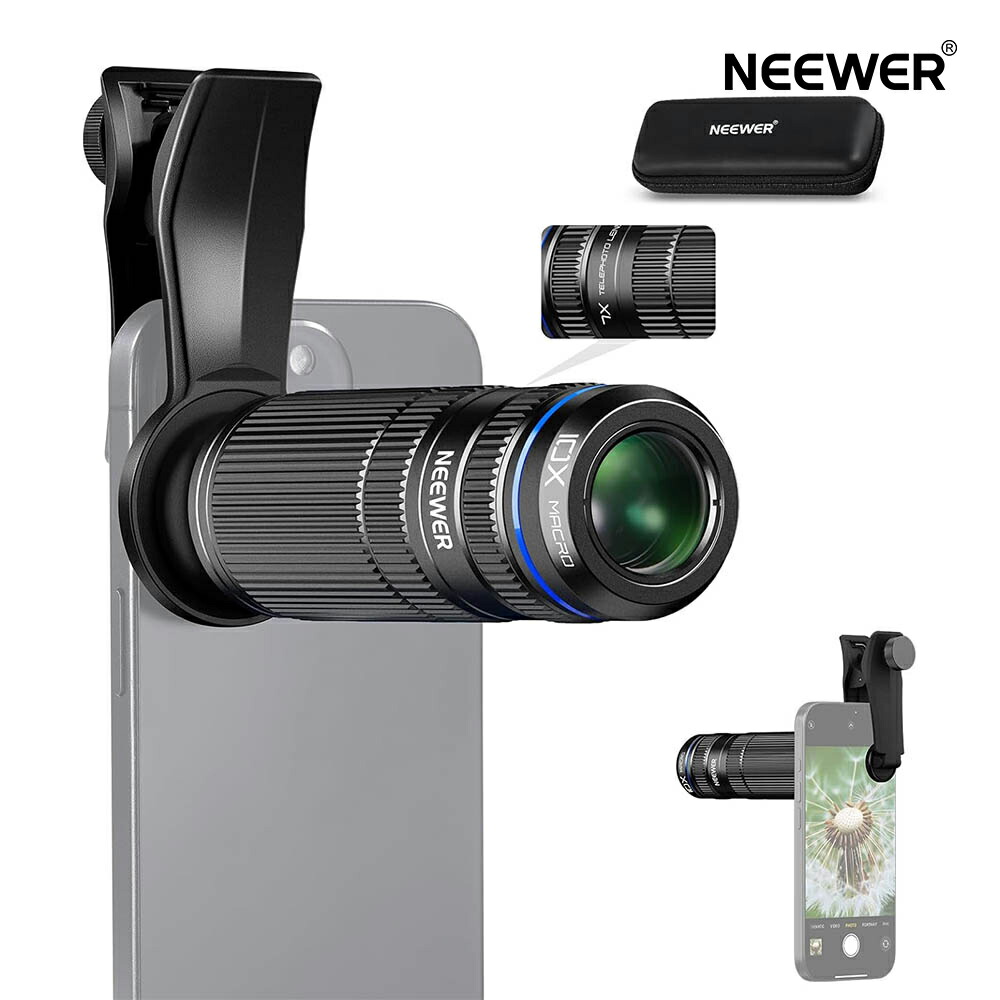 NEEWER スマホレンズキット 7倍望遠レンズ+10倍マクロレンズ スマホカメラレンズクリップ/17mmネジ付き 取り外し可能 バックプレート/スマホケージ/ケース用 iPhone 16 Pro Max/iPhone 15/14/13 Pro Max用 LS-36 Ultra｜neewer-store