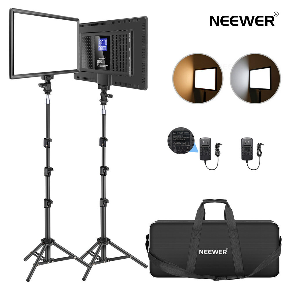 Neewer 2組セット 超薄型LEDビデオライト 撮影照明ライト 撮影ライト 3200K-5600K CRI 97 178cmライトスタンド付き  動画 生放送 YouTube写真撮影用 【海外正規品】