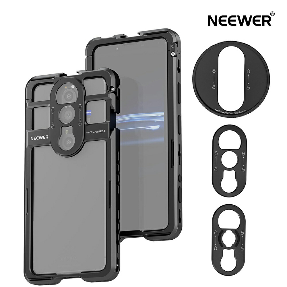 NEEWER スマホケージ Xperia PRO-I/Momentに相応う ビデオリグ クイック版行 スマホスタビライザーホルダー 67粍水漉しアダプタ/17粍水晶体うしろ側一皿/Tマウントレンズバックプレート付き添い人 録画映画化用 PA086