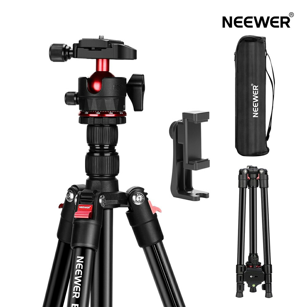 NEEWER BASICS カメラ三脚 トラベル三脚 182cm コンパクト 軽量 ポータブルDSLRカメラスタンド ボールヘッド/アルカ型QRプレート/スマホホルダー付き iPhone対応 ビデオ録画用 最大荷重6kg TP14