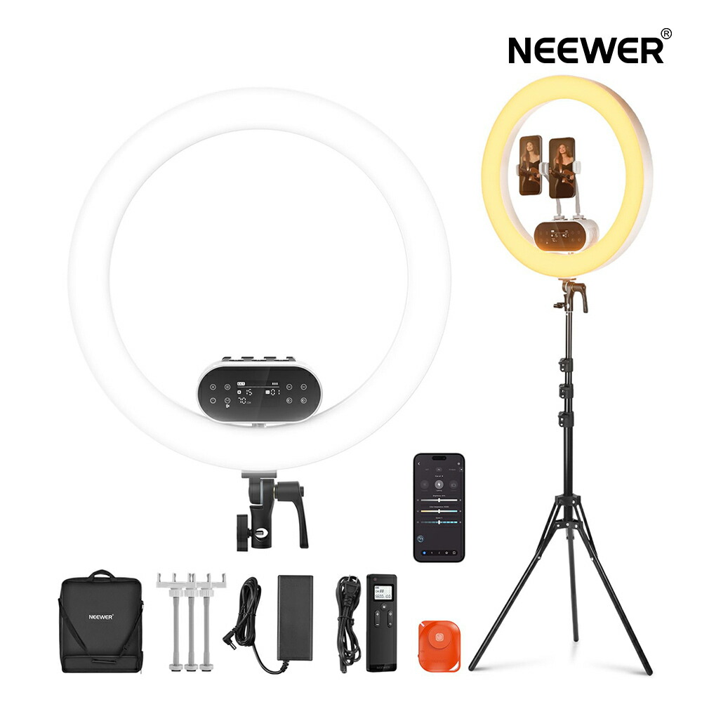 NEEWER RH100 48珊 LED輪っか点火装置 三脚架照明ランプ\u00263つスマホホルダー付き添い人 映画化点火装置 高最終生産物 100W 超明快さ 2900-7000K 調光能力のある 映像媒体点火装置 CRI97+ 超演色性 適用業務\u00262.4G抑えつける点火装置 女役者点火装置 iPhoneに相応う 自撮り/YouTube/tiktok映像映画化/かざり付ける/生放送用