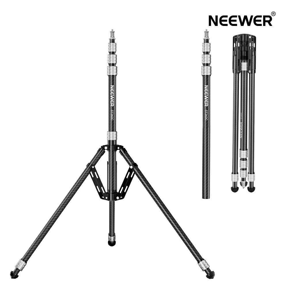 NEEWER 三脚架照明ランプ 炭素製 リヴァーシブル脚付き添い人 89-260珊 携帯型 軽さ 伸縮式 点火装置照明ランプ 閃光電球/ホンブルグ帽ボックス席/輪っか点火装置/動きカム/DSLR写真機用 制作室点火装置三脚 ストリーミング録画/映画化用 耐荷重3kg ST260C