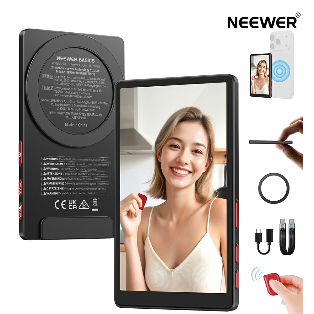 NEEWER BASICS 4in自撮り管する映写幕 磁石式 超薄型 金属元素製 バックカメラモニター画面 外写真機画面銀鏡輪っか能力のある 600nits/遠隔操作付き添い人 4K 120fps 有線録画/ストリーミング相応う iPhone 17/16/15つづき物のみ相応う M4U