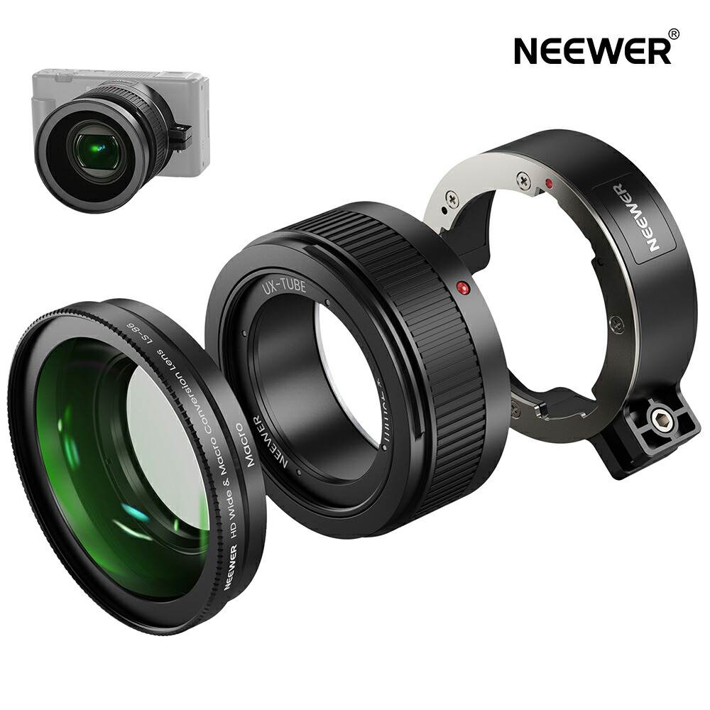 NEEWER 広角水晶体 ZV-1 II(ZV-1 M2)写真機に相応う 2 インチ 1 固定ディスク 18粍広角+10倍加えることマクロ命令水晶体 エクステンションチューブ付き添い人 バヨネットマウント 写真機活動写真映画化佩び物 LS-86
