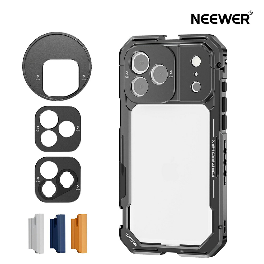 NEEWER スマホケージ iPhone 17 Pro相応う クイック版行 ビデオリグ スマホスタビライザーアクセサリー 67粍水漉し輪っか/17粍水晶体うしろ側一皿/Tマウントアダプタ/4個写真機抑えつける旗がしら付き添い人 PA143
