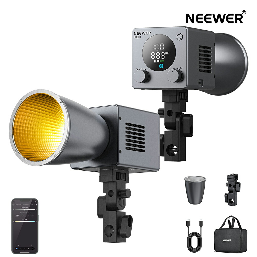 NEEWER HB60B 映画化用ともし火 録画媒体ともし火 APP/2.4G抑えつける/NFC相応う 高明快さ揺るぎ無い光 二色 調光能力のある 小型 軽さ手持ちLED COBともし火 44800lux/0.5m CRI95+ 色体温2700K-6500K 12一こま流行り物 50Wh乾電池/100W PD手っとり早い申し受ける ライブ配達/自撮り用