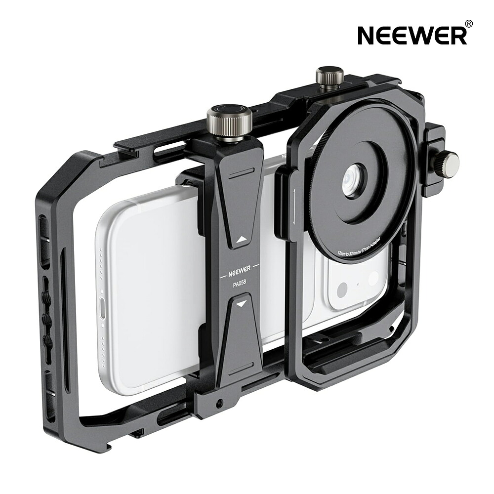 NEEWER 汎用スマホケージ スマホビデオリグスタビライザー 17mm-37mm&67mmレンズフィルターアダプターリングアクセサリー付き iPhone/Android対応 ビデオ録画/ストリーミング写真用 PA058|neewer-store