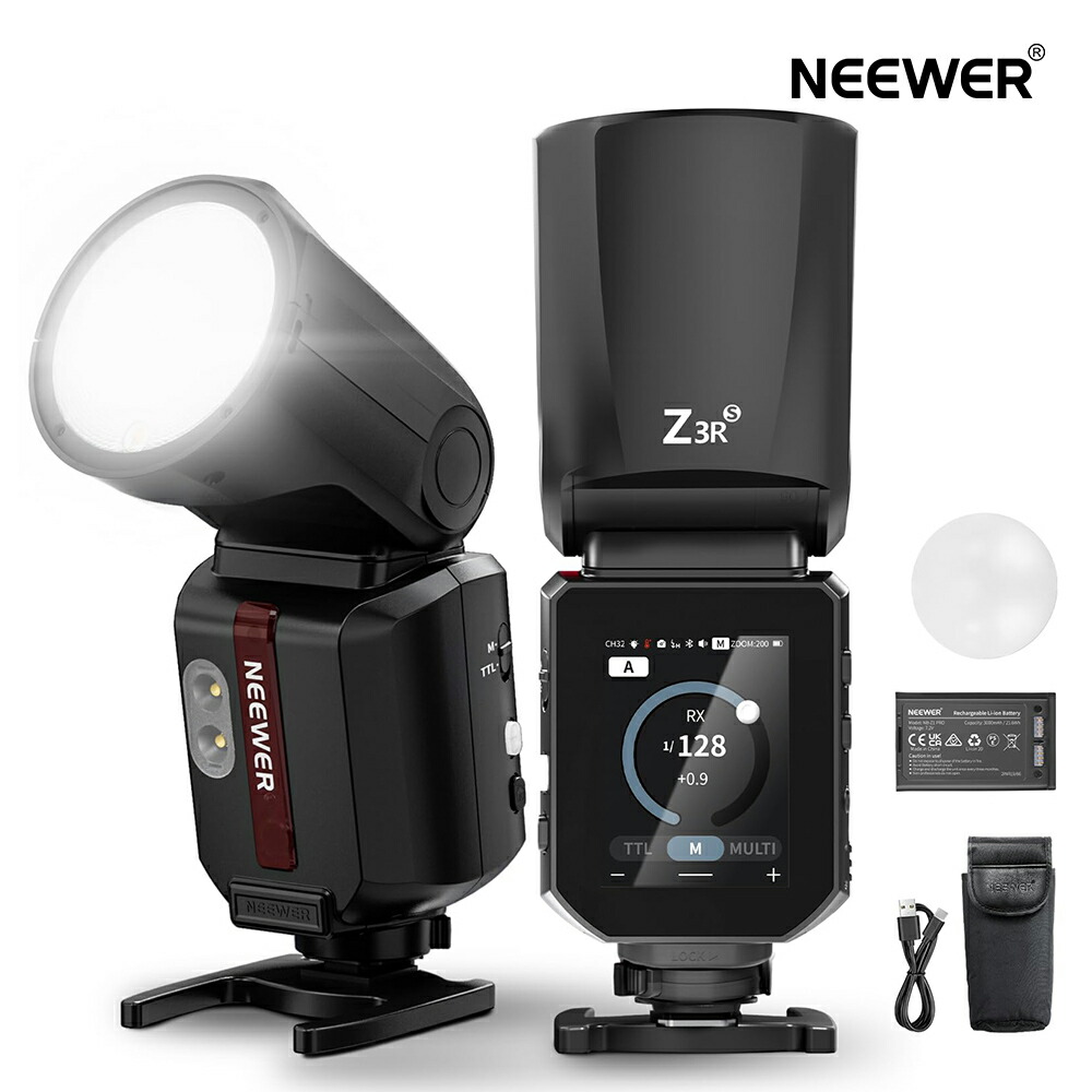 NEEWER Z3R-S 閃光電球閃光電球 100Ws 2.4G TTL ラウンドヘッドスピードライト Godox相応う タッチスクリーン 1/8000s HSS モデリング照明ランプ2個 TTL/Mうつり変わり 3000mAh乾電池 500フルパワーフラッシュスタジオ映画化点火装置