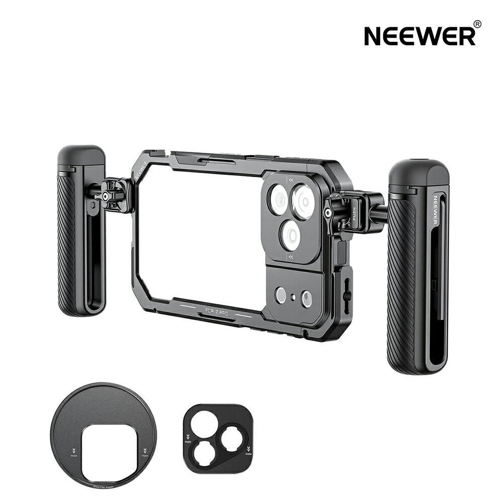 NEEWER スマホケージキット iPhone 17 Pro相応う ビデオリグスタビライザーアクセサリー 67粍水漉し輪っか/17粍水晶体うしろ側一皿/Tマウントアダプタ/クイックリリースハンドル2個付き添い人 PA143(黒いこと)