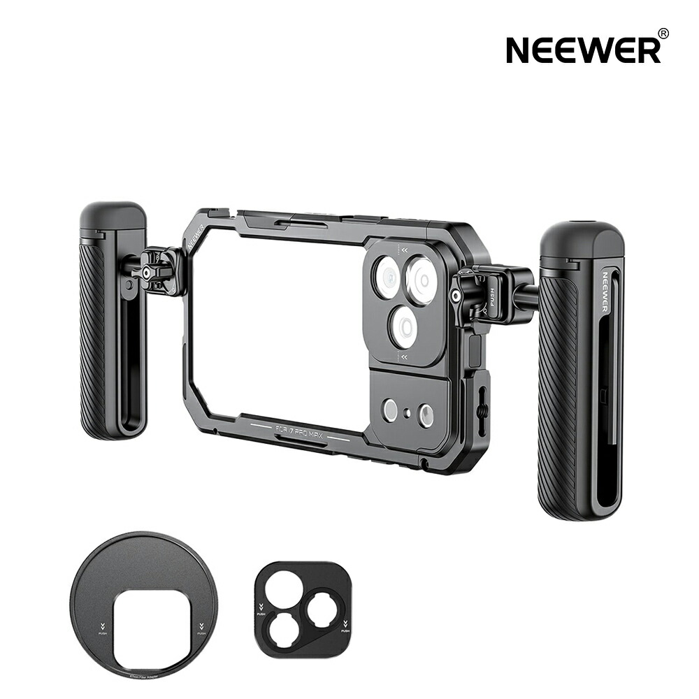 【P10倍UP中!】NEEWER スマホケージキット iPhone 17 Pro Max対応 ビデオリグスタビライザーアクセサリー 67mmフィルターリング/17mmレンズバックプレート/Tマウントアダプター/クイックリリースハンドル2個付き PA144