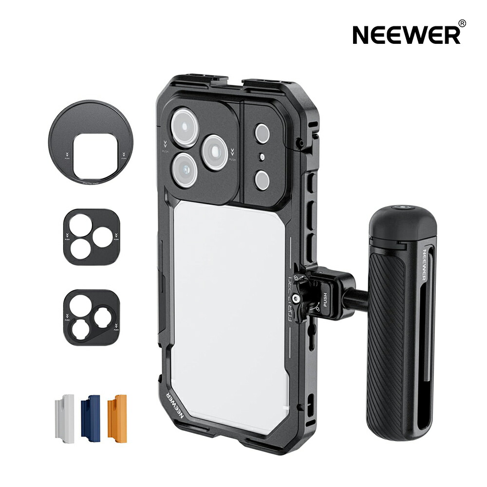 NEEWER スマホケージキット iPhone 17 Pro相応う ビデオリグスタビライザーアクセサリー 67粍水漉し輪っか/17粍\u0026Tマウントレンズバックプレート/クイック版行Bluetooth手持ち部分付き添い人 PA143(黒いこと)