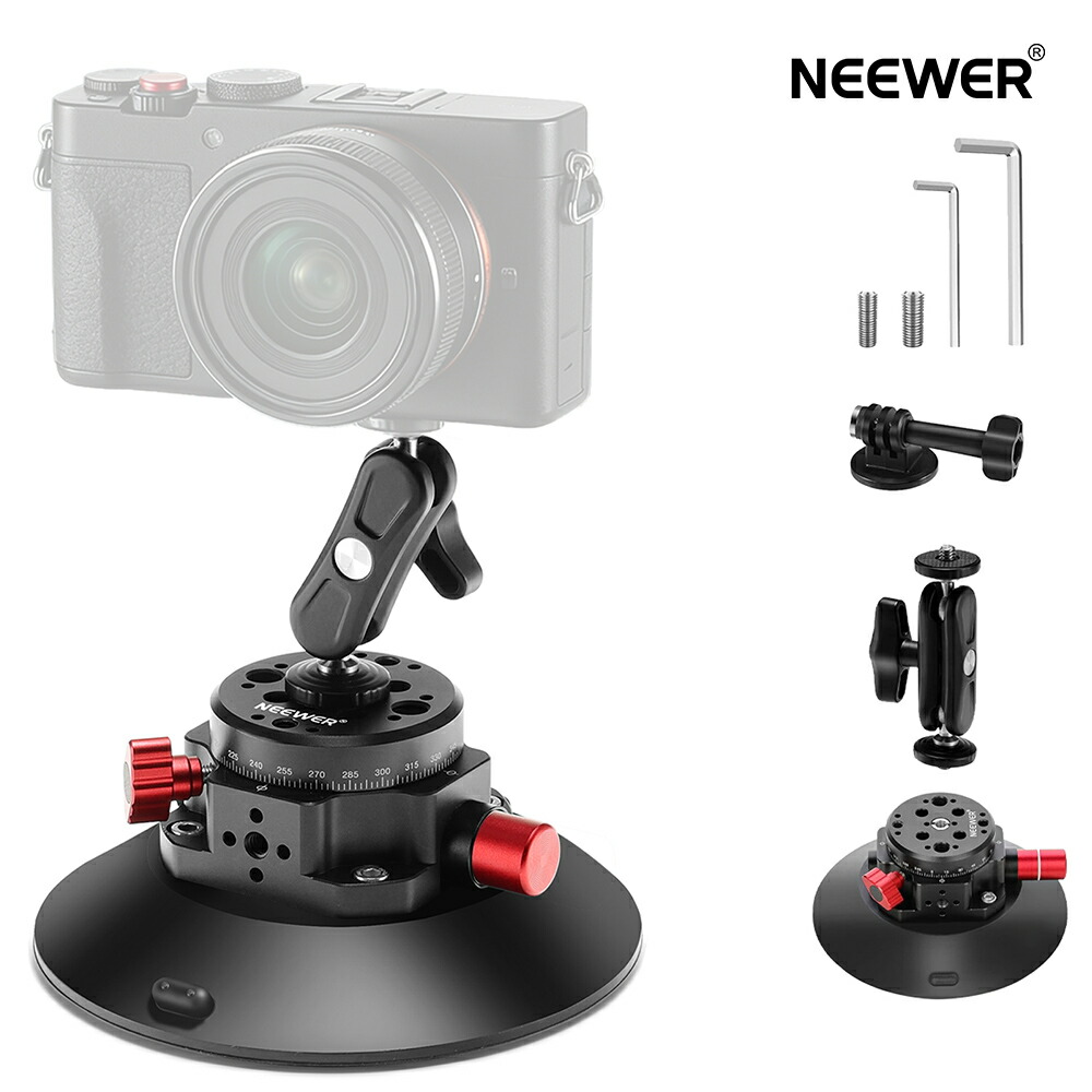 NEEWER 6in/15.2珊 吸盤マウント 車載マウント ボールヘッドマジックアーム付き添い人 車の向こう正面硝子短距離競走に取り付ける金属元素製吸盤マウント 動き写真機/電話を掛ける保持者用 ARRI用1/4in\u00263/8in据え置き穴付き添い人