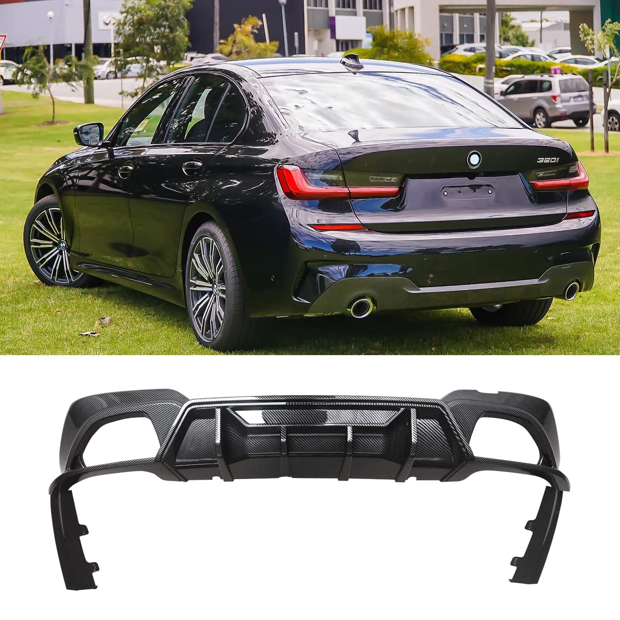 G20 リアディフューザー 2019-2022 BMW 3シリーズ G20 320i 320d 325li エアロパーツ リアパンバースポイラー カーボン調 リアパンバーディフューザー リアバンパースポイラー 改装パーツ アクセサリー|ネフストア