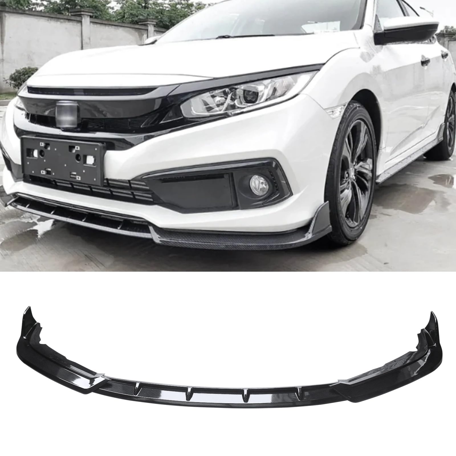 シビック フロントスポイラー 2019-2021 ホンダ シビック セダン 10th FC1/FC2/FC5 フェイスリフト 専用 リップスポイラー フロントリップ ABS製 カーボン調 塗装済み 3分割 外装 フロントバンパー エアロパーツ ガーニッシュ カーアクセサリー