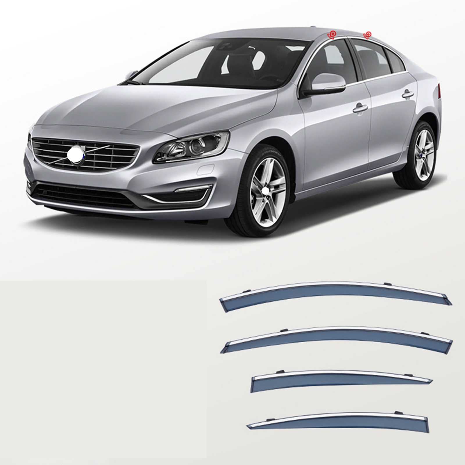 車用サイドバイザー ボルボS60 2011~2021 専用 ドアバイザー サイドバイザー 車種専用設計 カーレインシールド トリムカバー 雨除け 換気 ドアバイザー 半透明ブラック 社外品
