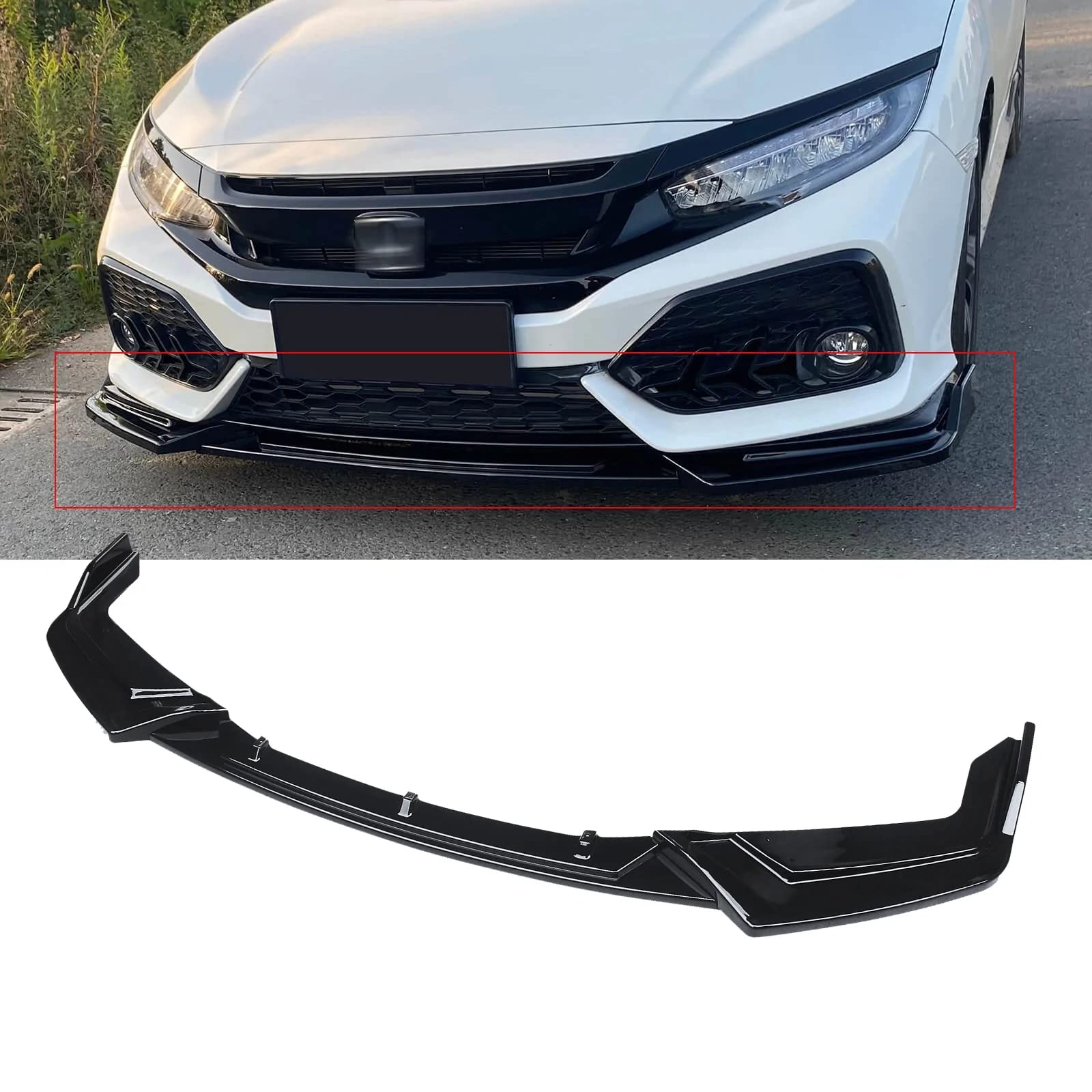 フロントスポイラー ホンダ シビック 10代目 FK7 ハッチバック 適合（2017年9月～2020年11月）フロントリップ リップスポイラー ABS製 塗装済み パンチなし エアロパーツ ガーニッシュ カーアクセサリー 艶あり黒