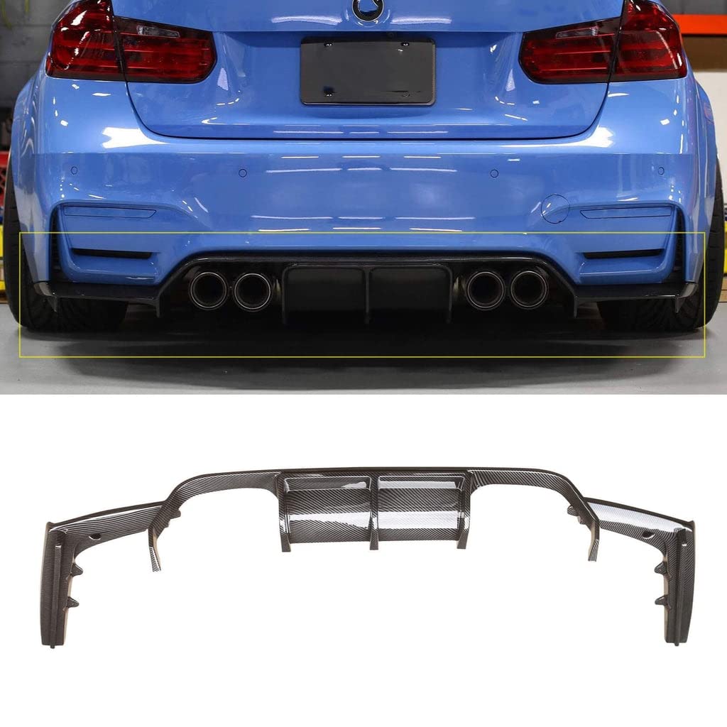 リアディフューザー 2014-2019 BMW F80 M3 F82 F83 M4 通用 Vスタイル カーボン調 ABS製 3分割り エアロパーツ 塗装済み 改装パーツ 品質 改装専用 ドレスアップ リアパンバースポイラー アクセサリー ガーニッシュ カーアクセサリー｜ネフストア