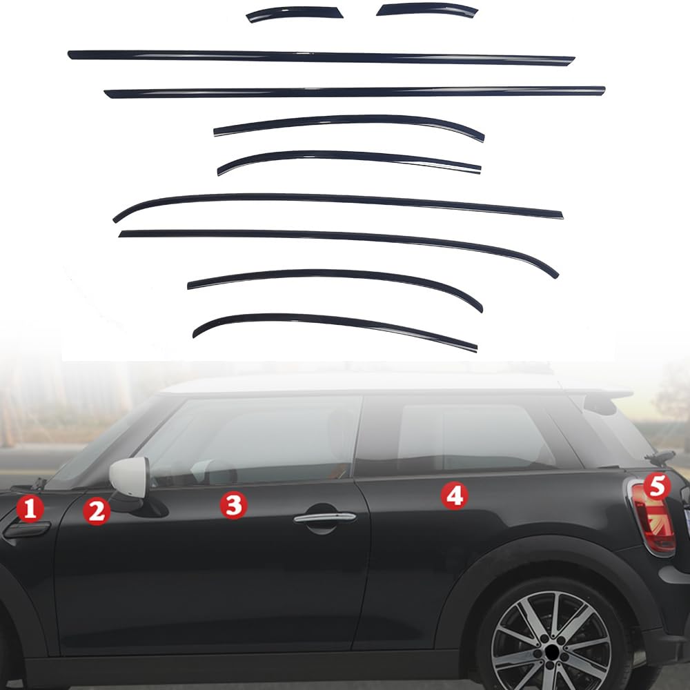 BMW MINI ミニ 三代目 3ドア F56 2014-2023に適合ウィンドウモール 窓 ステンレススチール カバー 外装アクセサリー パーツ ガーニッシュ 10本セット 艶ありブラック