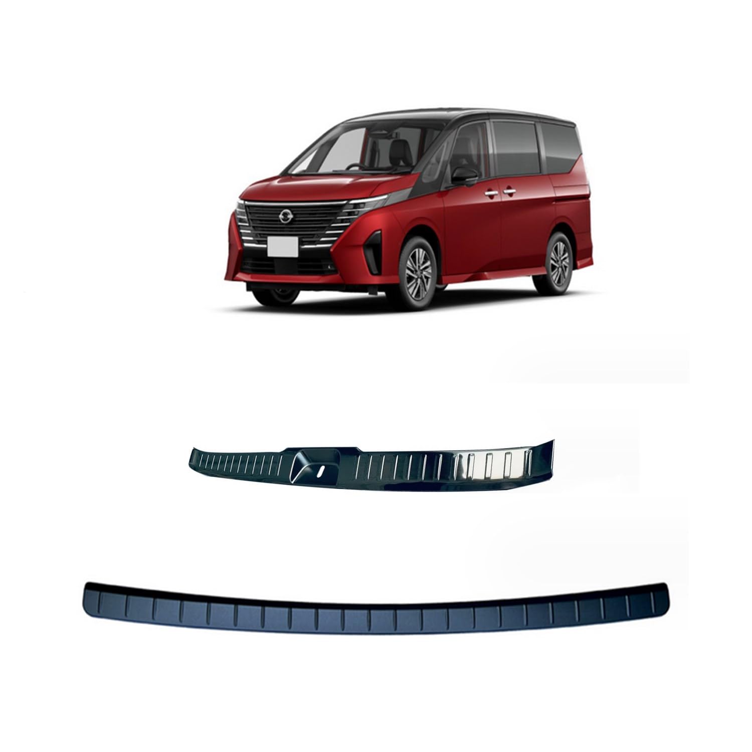 日産 新型 セレナ Serena C28系 2022年11月～に適合 内側＆外側 リアバンパー ステップガード ラゲッジ トランクスカッフプレート プロテクター カバー ガーニッシュ ステンレス 汚れ防止 傷防止 2P (ブラック)