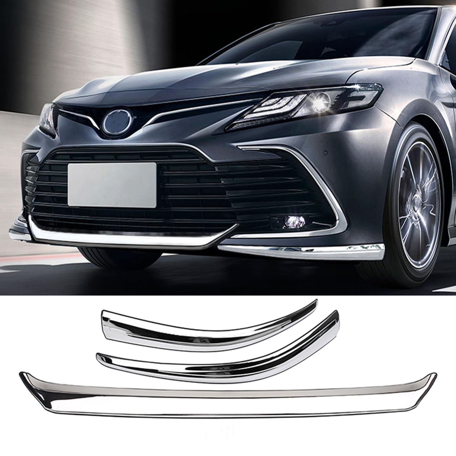 トヨタ?カムリ 70系 G X 後期型 2021年-2023年 に適合 フロント サイドモール プロテクター フロントリップガーニッシュ カバー リム (3P) シルバー
