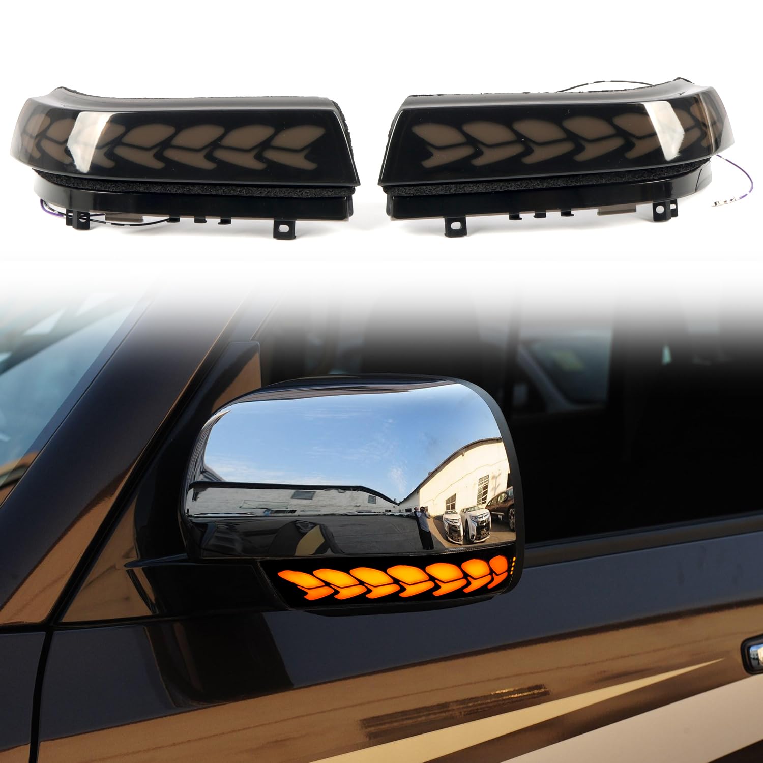 三菱パジェロPAJERO 2007-2021に適合ドアサイドミラー流れる LED ウインカー ミラーシーケンシャル 流星 ハイフラ対策済み カプラーオン Eマーク取得品 竜の鱗型 左右セット