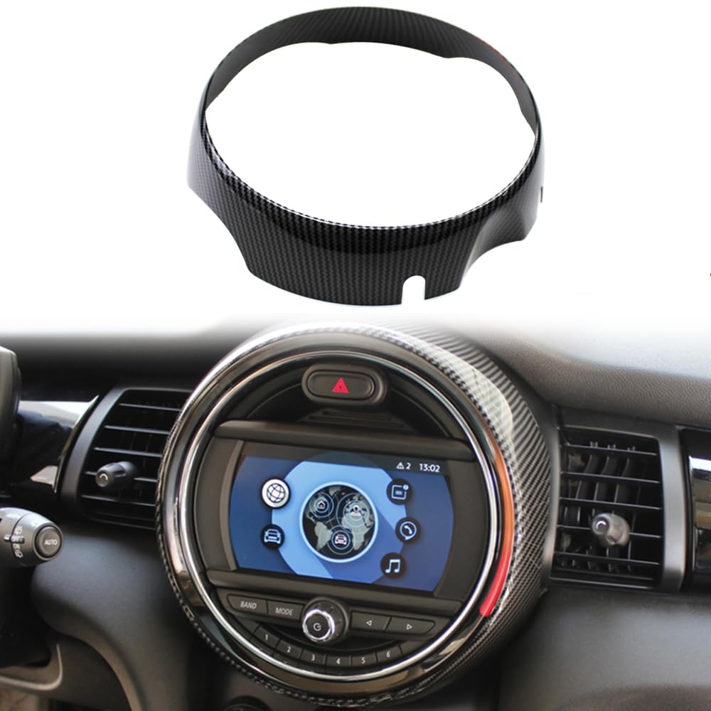 BMW MINI ミニ 三代目 F55 F56 F57 2014-2021に適用コンソールパネル 6.5インチ ナビゲーション パネル フレーム ディスプレイ カバー リング ガーニッシュ アクセサリー 内装 カスタム パーツ カーボン調 ABS 1P