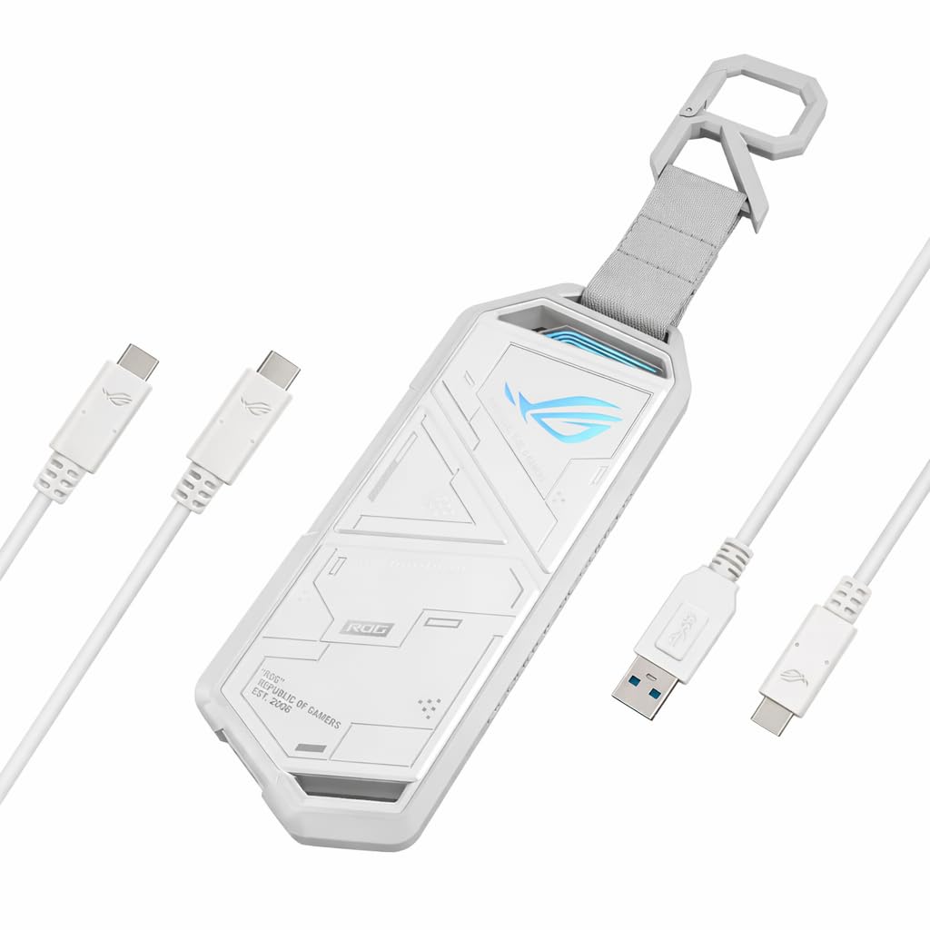 ASUS ROG STRIX ARION White Edition/M.2 NVMe 外信用販売 SSD容れもの/物の具受け答えで備え付ける/USB-C to C/USB-C to A 有線テレビ/サーマルパッド属する/Aura Sync 相応う