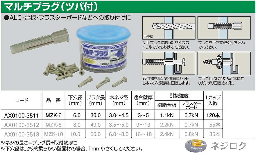 楽天市場】ナイロン マルチプラグ（ツバ付） MZK-10 入数35本