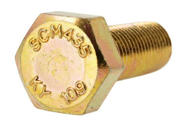 鉄(SCM435)/クロメート(黄褐色メッキ) 六角ボルト [強度区分：10.9] (左ねじ・全ねじ)Ｍ１２&times;４０　【 小箱 ： 1箱／70本入り 】｜ネジのトミモリ